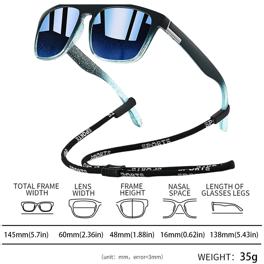 Outdoor-Sonnenbrille mit klassischem quadratischem Rahmen, modische Sonnenbrille, Fahrbrille, Angel-Schutzbrille für Herren und Damen mit Kette – Detail 16