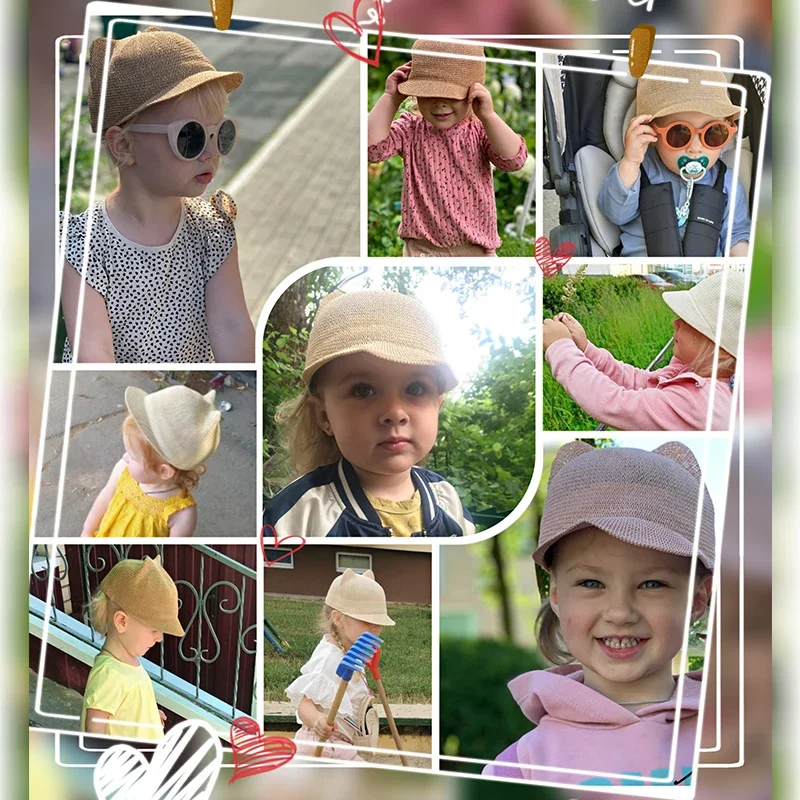 Cute Baby Hat With Ears Summer Straw Mesh Baby Girl Boy Hat Kids Snapback Baseball Cap Children Beach Sun Hat