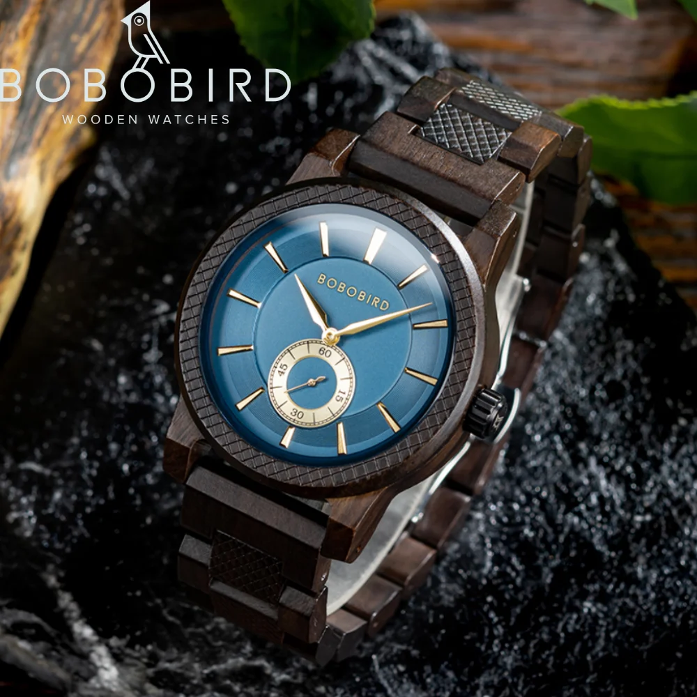 BOBOBIRD-Reloj de madera de cuarzo para hombre, cronógrafo de pulsera con grabado de logotipo personalizado, estilo informal, a la moda, caja de