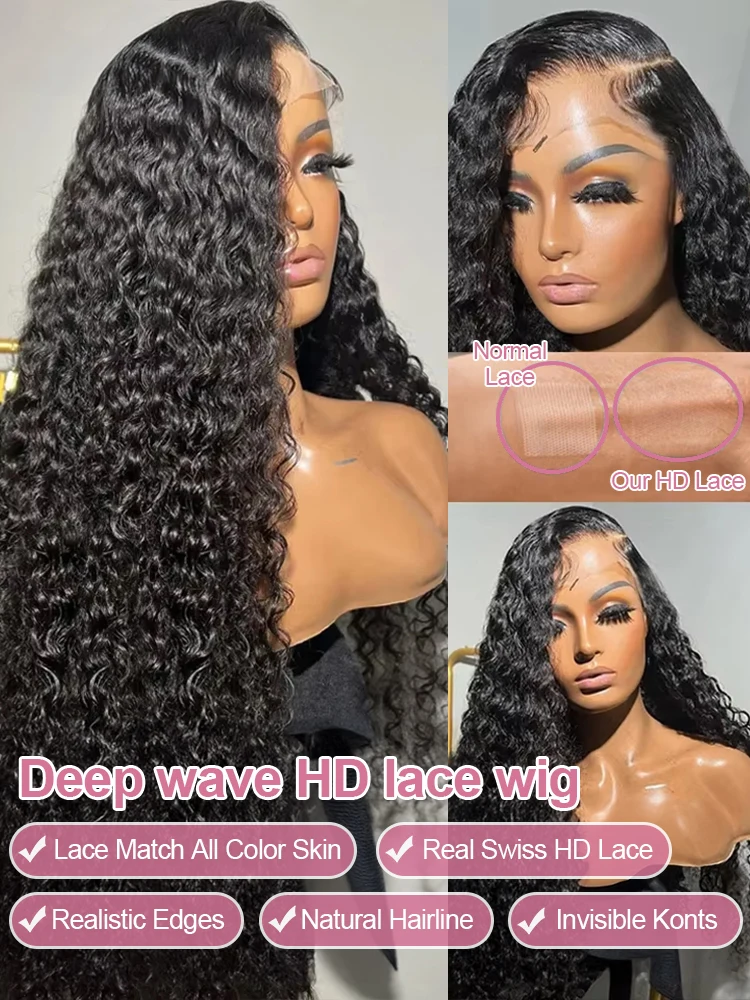 40 46 Inch 13x6 Hd Curly Lace Front Human Hair Wigs 300 Density Transparent 13x4 Deep Wave Frontal Wigs For Women Pre Plucked image 4