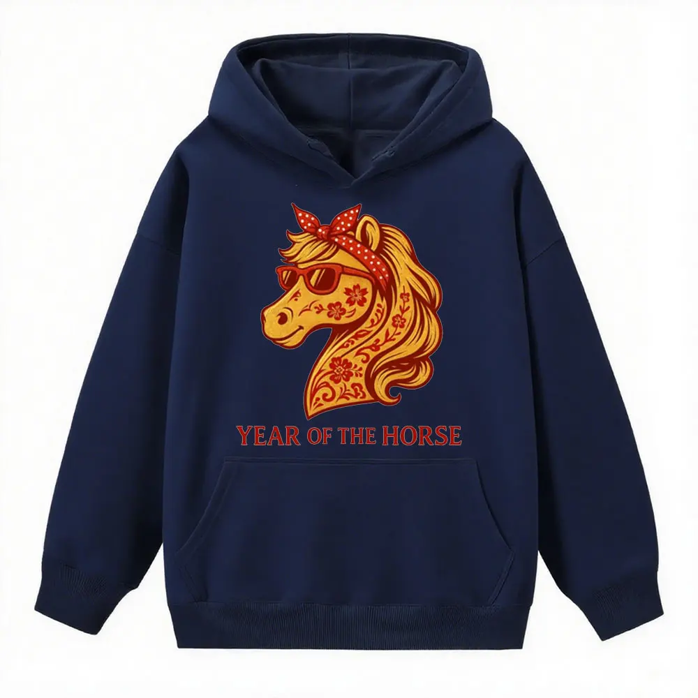 نظارات الحصان المضحكة ملابس النساء سنة صينية جديدة سعيدة للحصان 2026 كنزة قطيفة للجنسين موضة عطلة هوديس