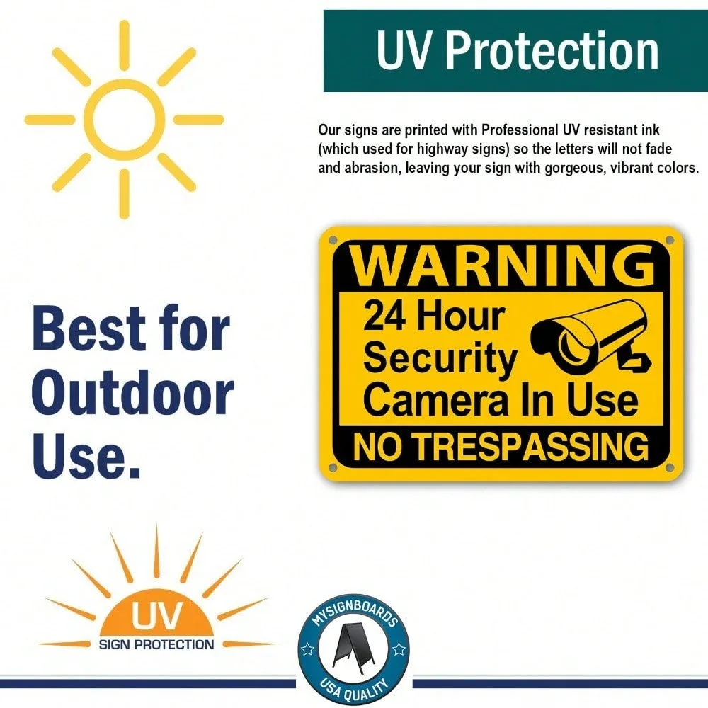 Yellow Warning Home Security CCTV Sign - 24H Video Surveillance No Trespassing Anti-Intrusion, 1pc Durable Outdoor Safety Decor