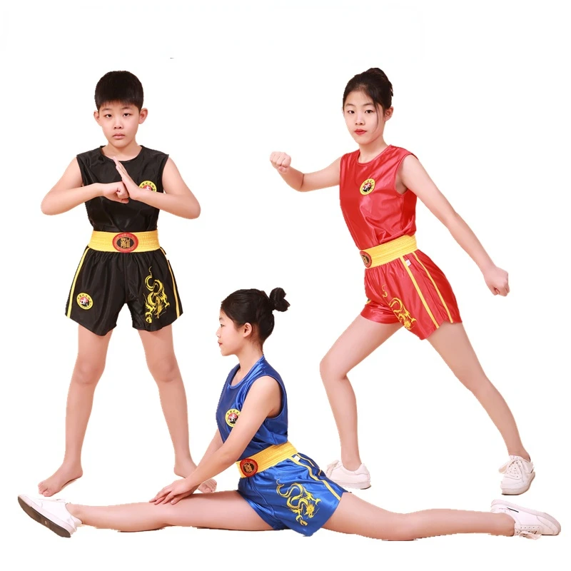 Unisex Muay Thai Boxing Uniform Sanda Suit Kongfu Uniform Wushu Clothing Martial Arts Performance Costume for Children Adult