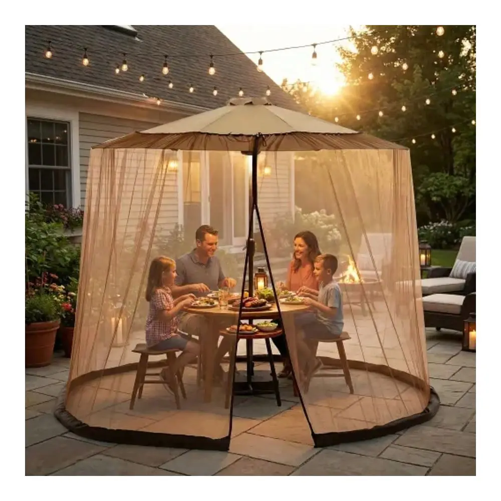 

Pole Umbrella With Mosquito Net Canopy, 2In1 Waterproof Windproof Patio Sun Shade Shelter For Garden Backyard Camping Beach, Su