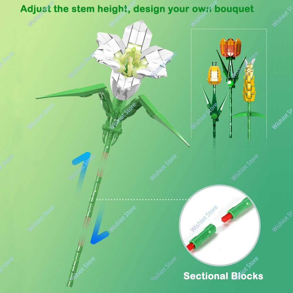 Mould King Flower World Series Building Blocks Flower Bouquet Rose Orchid DIY Toys Girls&Mom Gift Home Bonsai Plant Decoration