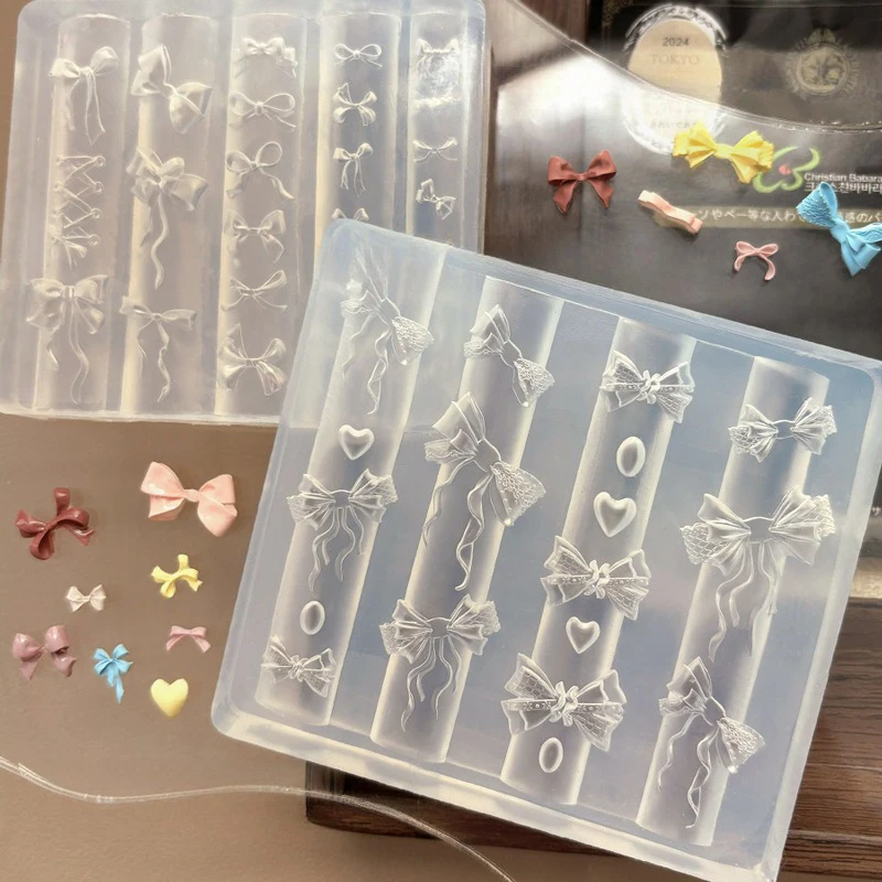 3D Ribbon Bowknot Shaped Mold Stamping Stencils UV Gel Polish Art Mould Silicone Carving Mold DIY Design Nail Charm Decorations