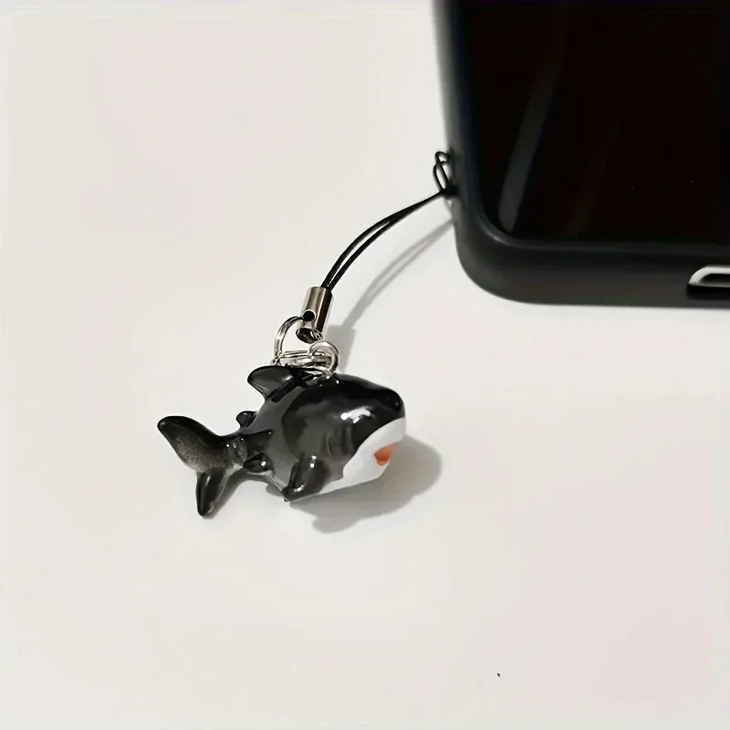 Cartoon Cute Black and Blue Resin Shark Pendant Phone Lanyard Strap Kawaii Bag Decoration Creative Jewelry Accessories Gift