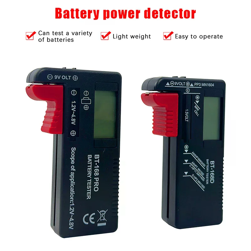 BT-168D Battery Tester Universal Digital LCD Tester AA AAA CD 9V 1.5V Button Cell Voltage Battery Voltage Tester