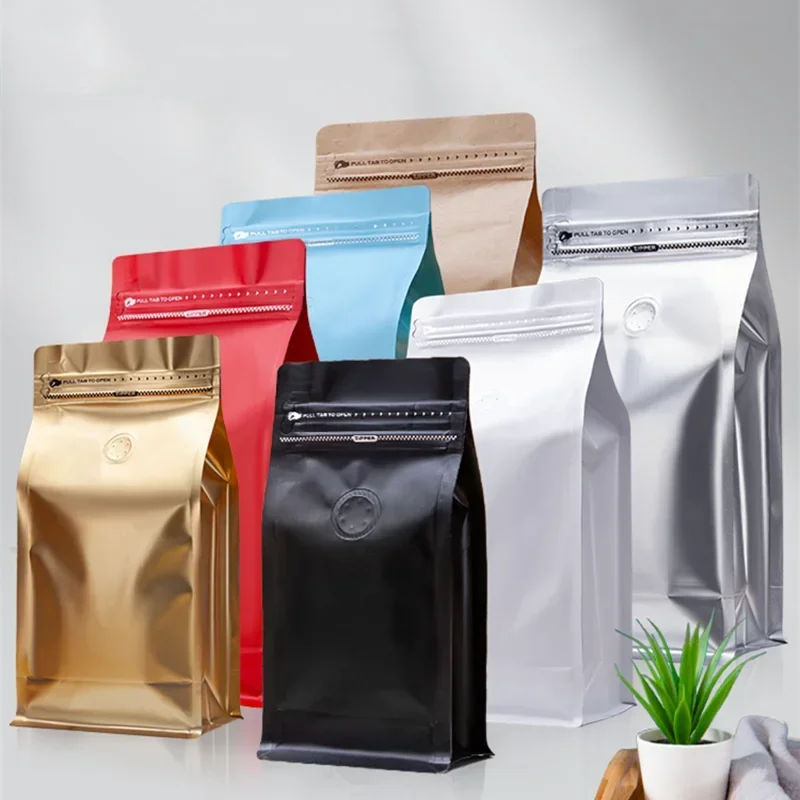 50Pcs Coffee Beans Aluminum Foil Packaging Bag with Air Valve Sealed Food Powder Tea Nuts Storage Airtight Pouches Print