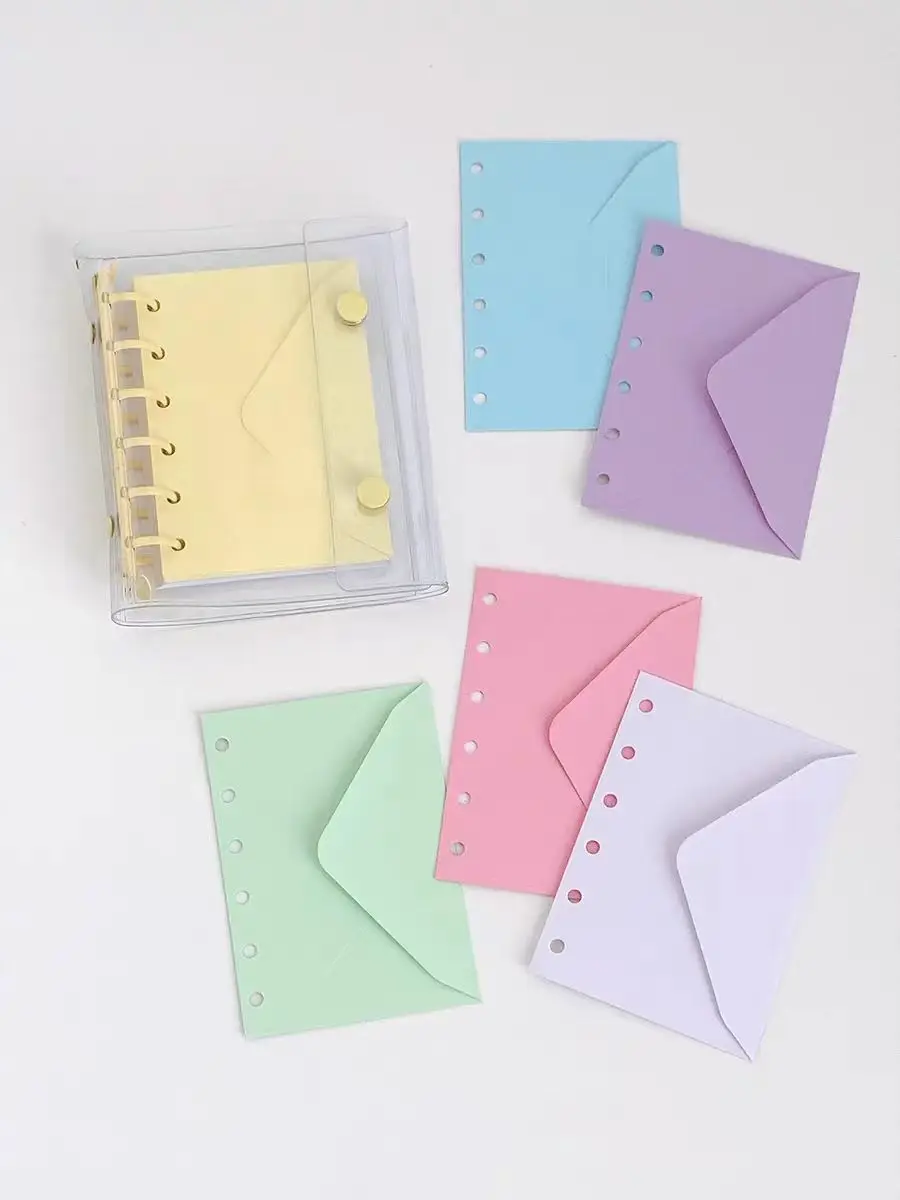 5pcs A7 Paper Envelopes Loose Leaf 6 Hole Binding Pockets Refills Card Storage Bag Holder Organizer for Notebook Stationery