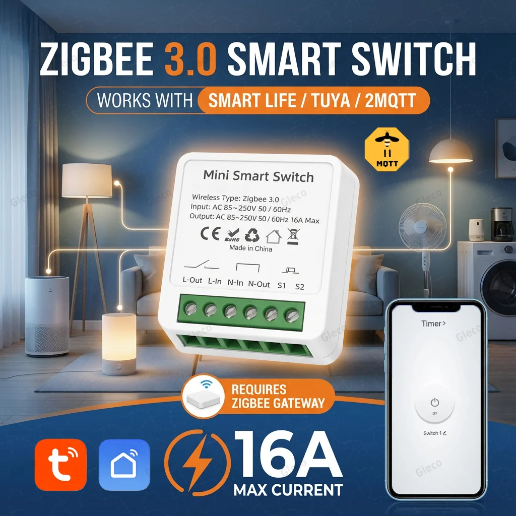 ZigBee Smart Switch Module 16A Mini DIY Intelligent Light Relay Breaker Smart Life Tuya Home Automation For Alexa Google Z2M