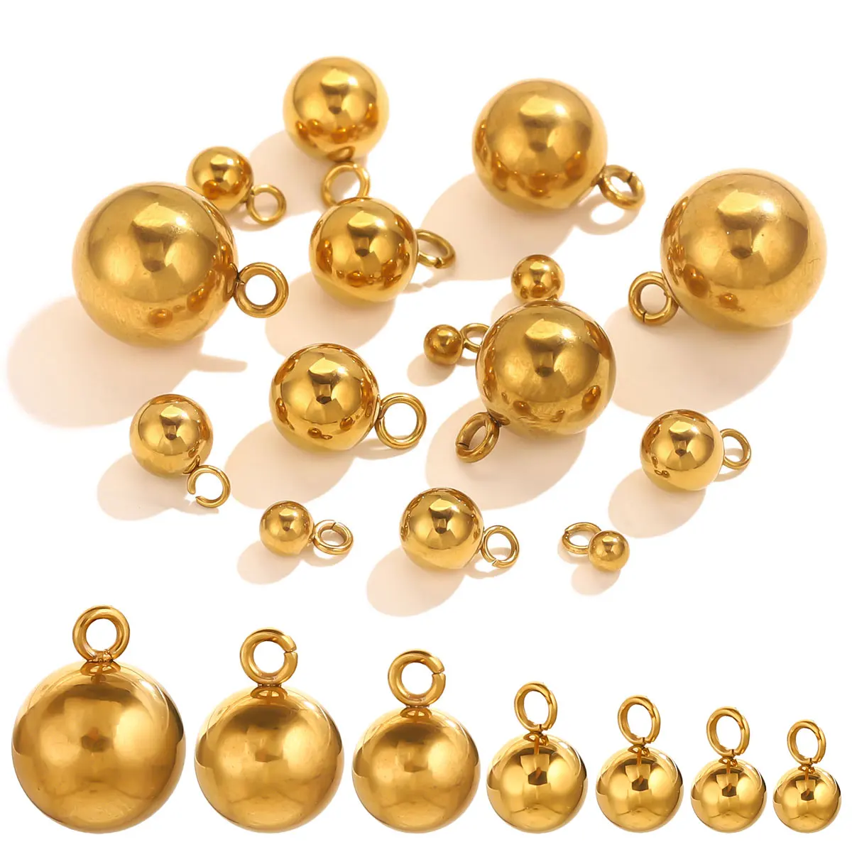 20 قطعة 3/4/5/6/8/10 مللي متر الفولاذ المقاوم للصدأ الصلبة الكرة الخرز السحر مطلية بالذهب القلائد ذاتية الصنع القرط مستلزمات صناعة المجوهرات بالجملة #4