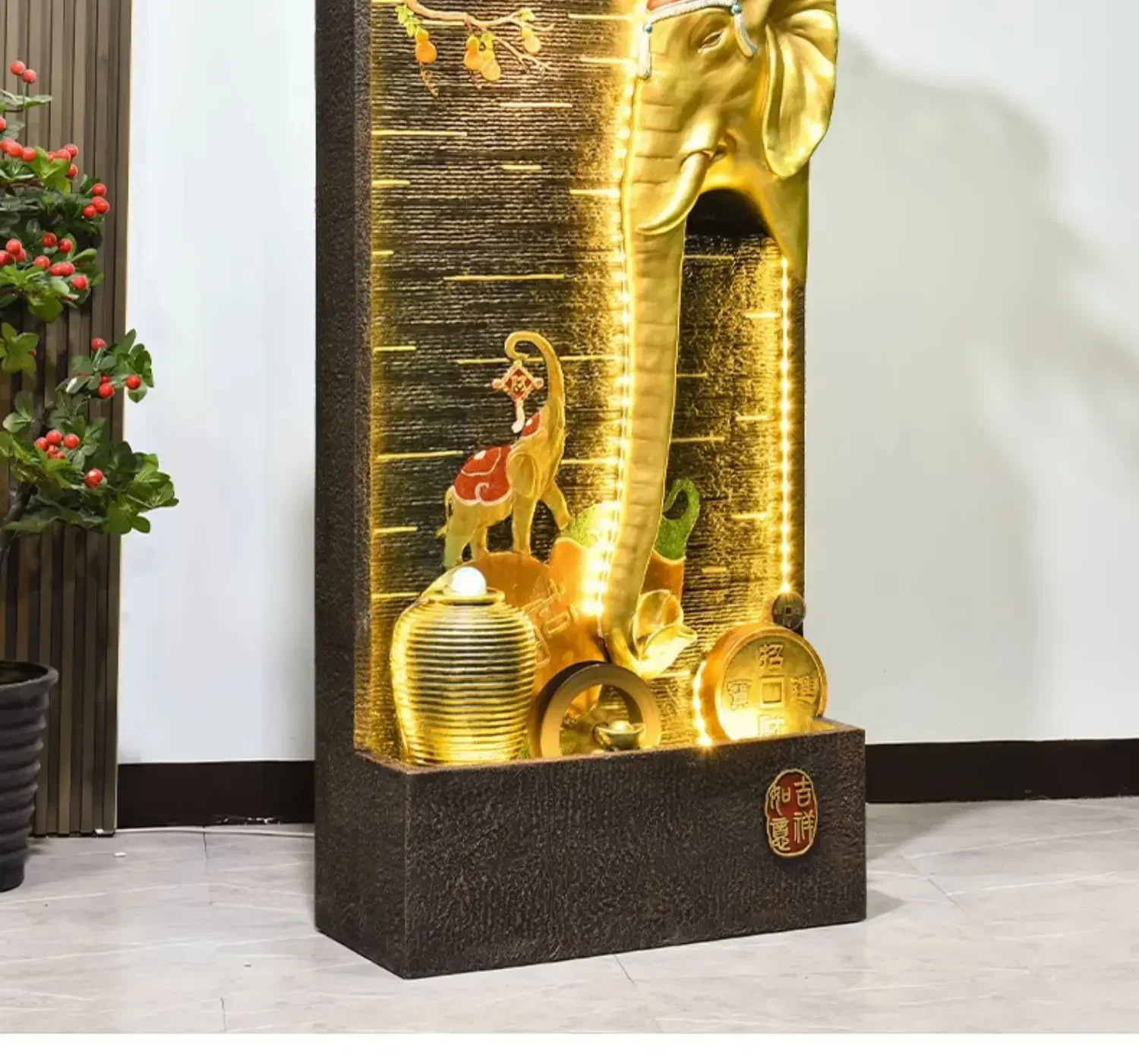 

Water curtain wall, flowing water lucky ornaments, living room entrance floor fountain circulating water landscape companyHY