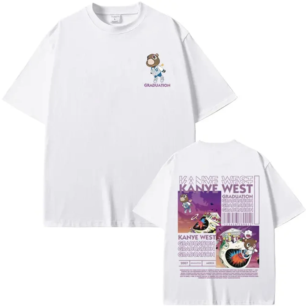 Pure Cotton New Arrival Rapper Kanye West Graduation Bear Double Sided Print T Shirt Men Mens Clothing T Shirt Homme Mens