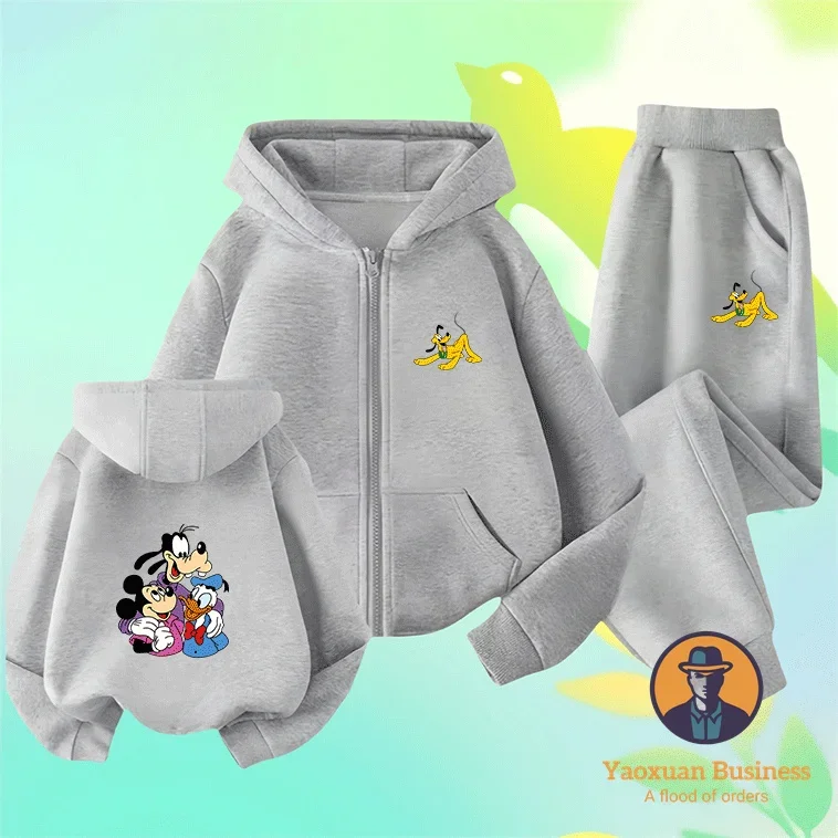 جديد ديزني بنين بنات أطفال زمم هوديي مجموعة لطيف الكرتون المطبوعة الدافئة يندبروف الخريف الشتاء الأزياء #1