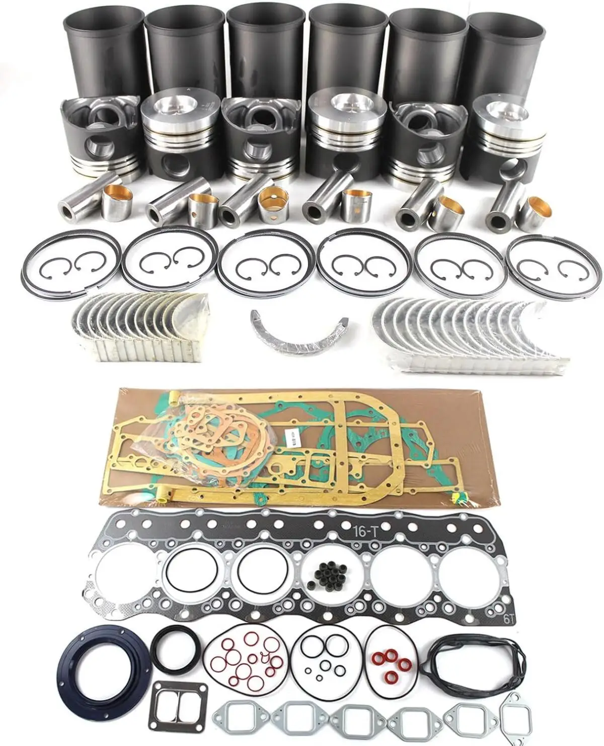Kit de Reparación de Motor XCWoOshop 6D16 6D16T, Juego de Pistones y Juntas para Mitsubishi Hyundai R210 Kato HD1430 Kobelco