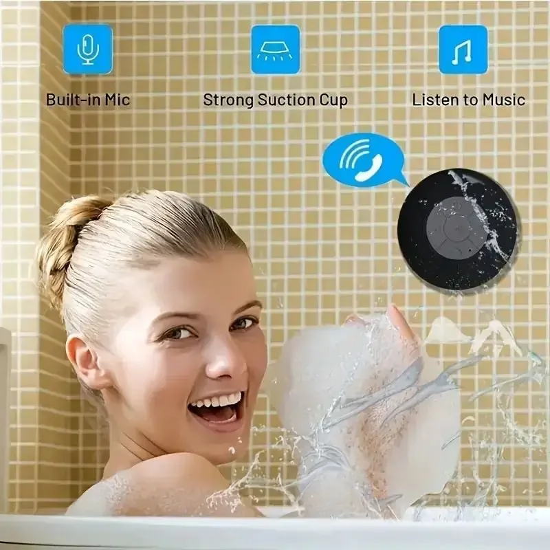 Mini haut-parleur Bluetooth portable, haut-parleur Bluetooth, microphone intégré, ventouse injuste, cadeau de douche de téléphone