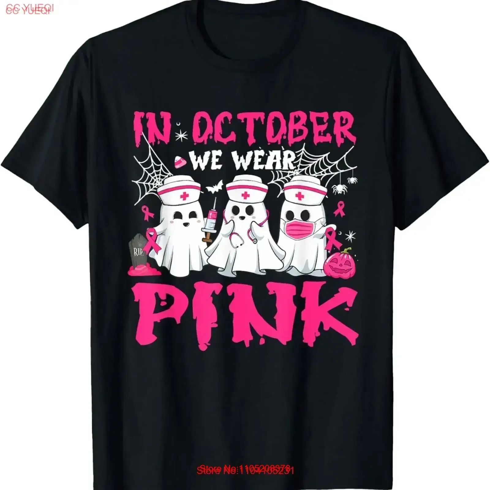 SALE In October We Wear Pink Nurse Ghost Halloween Breast Cancer T Shirt S 5XL vintage Washed Unisex Casual homme