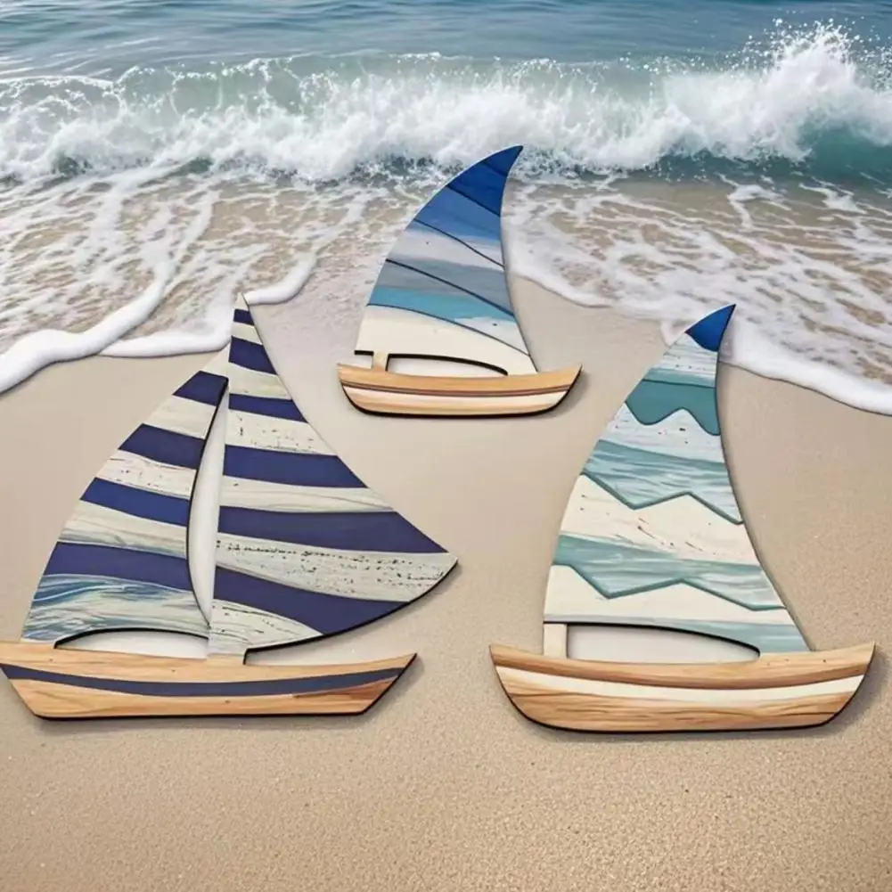 Rustic Sailboat Decor 3pcs Wooden Boat Wall Decor Set Farmhouse Rustic Sailboat Art Bedroom Room Bathroom Decorative Sign Panel