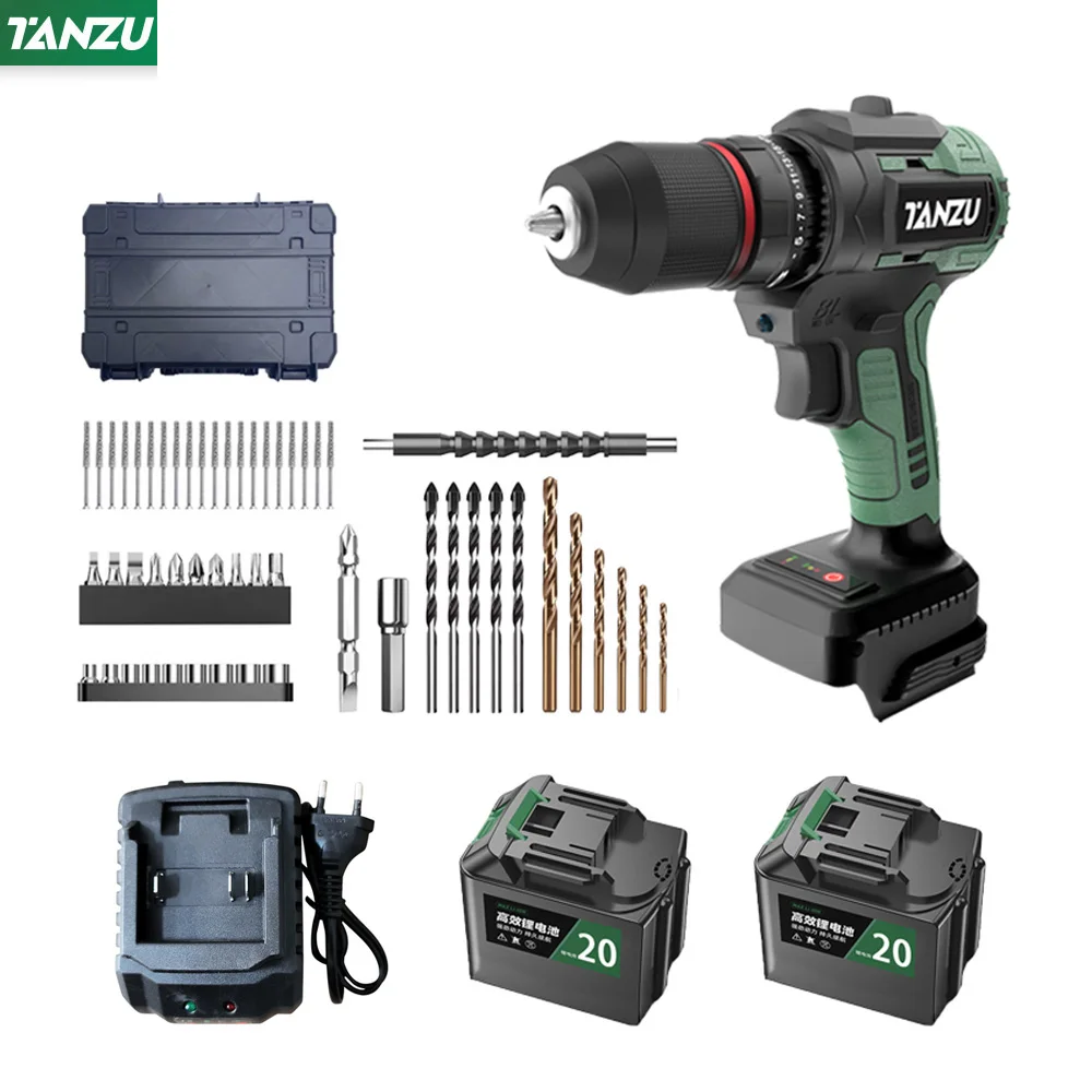 21V Brushless Motor Cordless Electric Drill Screwdriver 80NM Impact Hammer Battery 3 Function Screw/ Concrete/ Steel Plate Tanzu