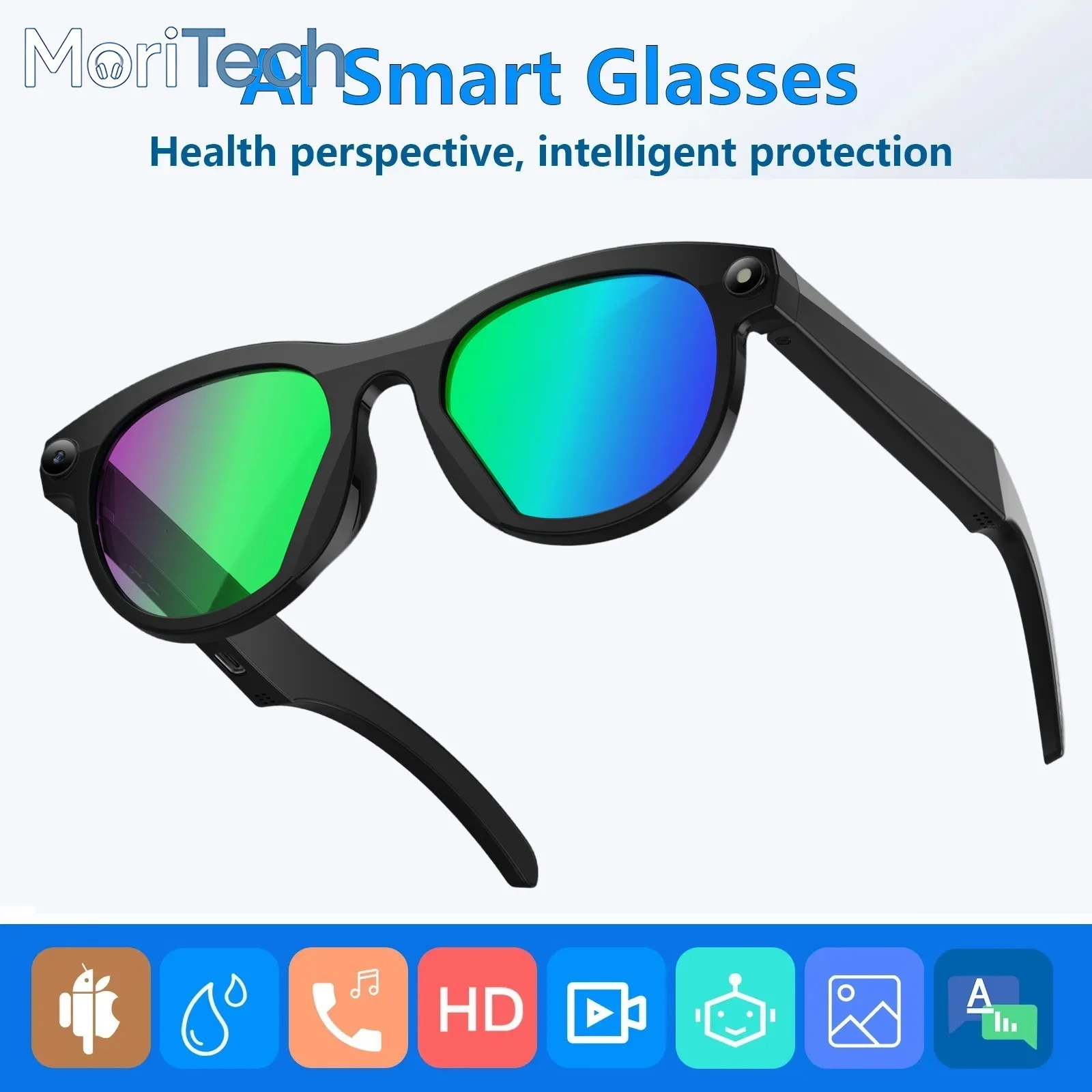 

MoriTech AI Smart Glasses Interaction With Camera Photo Video Record Translation Music Smart Sunglasses Bluetooth Call Headphone