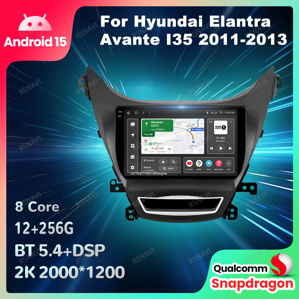 

Car Radio Android 15 For Hyundai Elantra Avante I35 2011-2013 5G WIFI Navigation GPS DSP Qualcomm Head Unit DVD Multimedia QLED