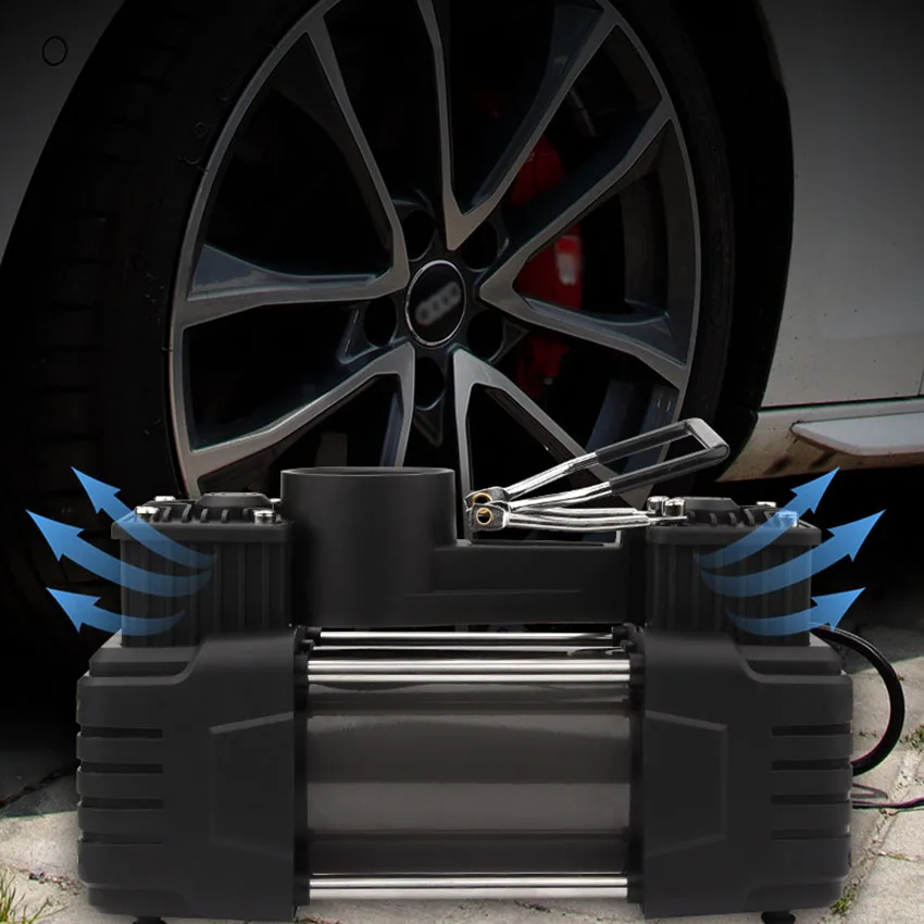 

Automobile Air Compressor Tire Inflator High-pressure Inflation Pump 12V Portable Heavy Dual Cylinder Air Pump