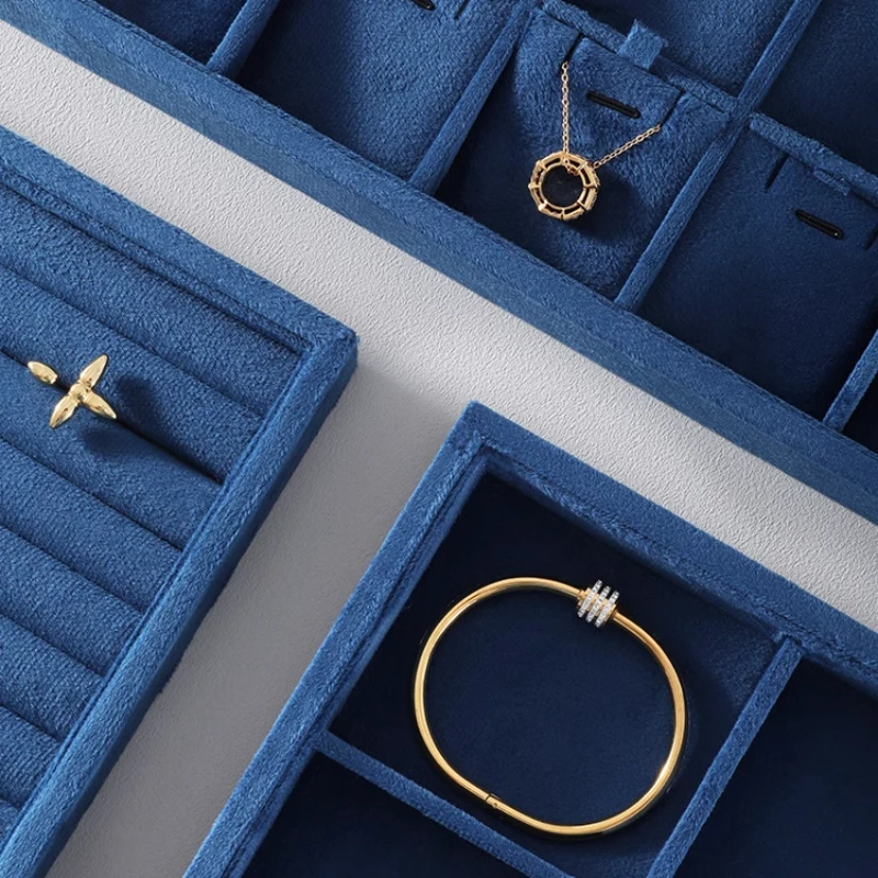 

Luxury Jewelry Display Tray Organizer Velvet Lined High-End Storage Showcase for Rings Necklaces Earrings