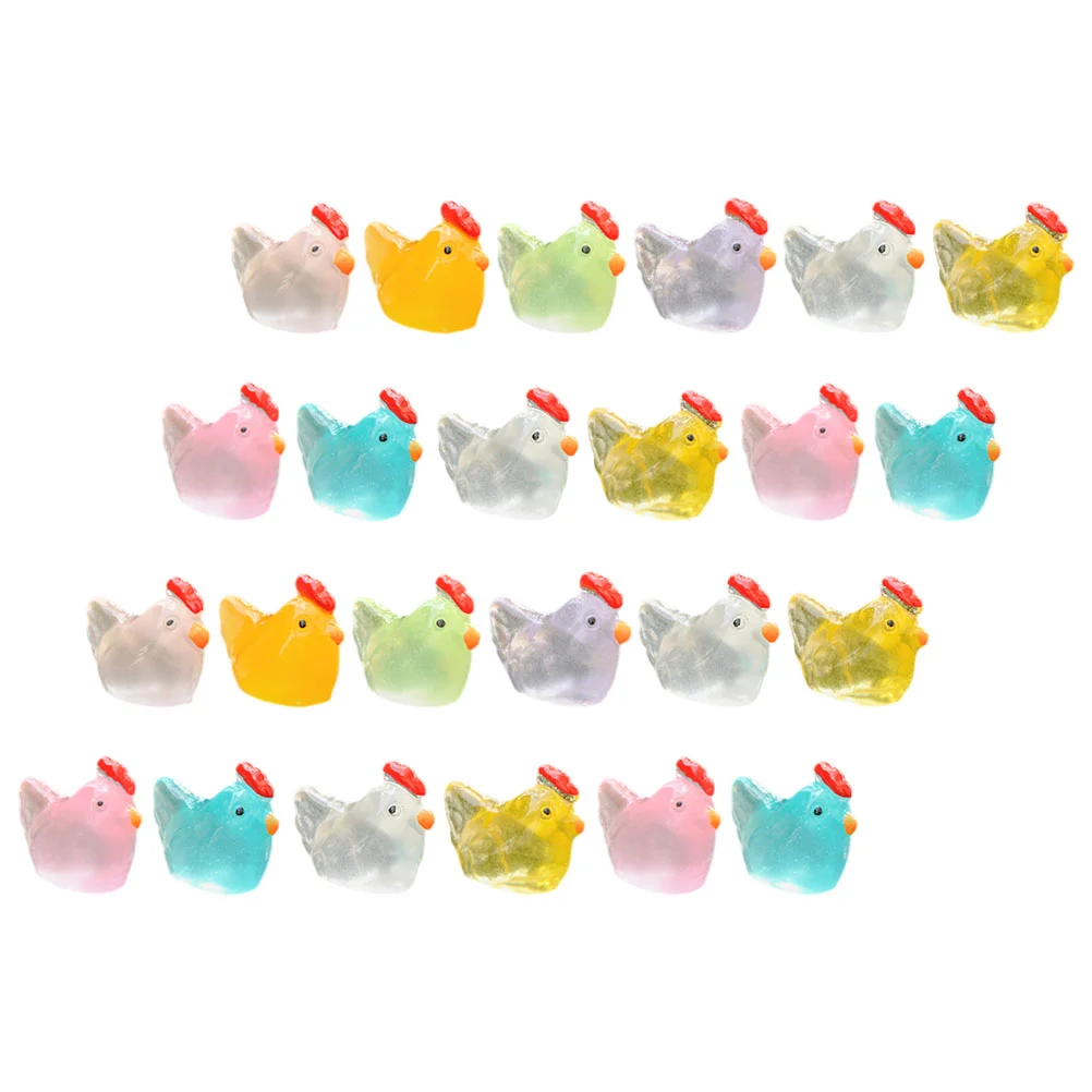 

24 Pcs Glow-in-the-dark Chick Ornaments Chicken Miniature Figurines Garden Tiny Statues Resin Craft Landscape Figure