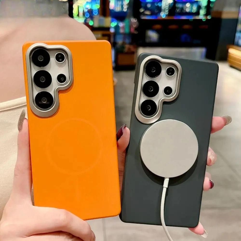 

Роскошный матовый магнитный чехол для телефона Magsafe для Samsung Galaxy S25 S24 Ultra S23 S22 Plus ярких цветов, противоударный чехол-бампер