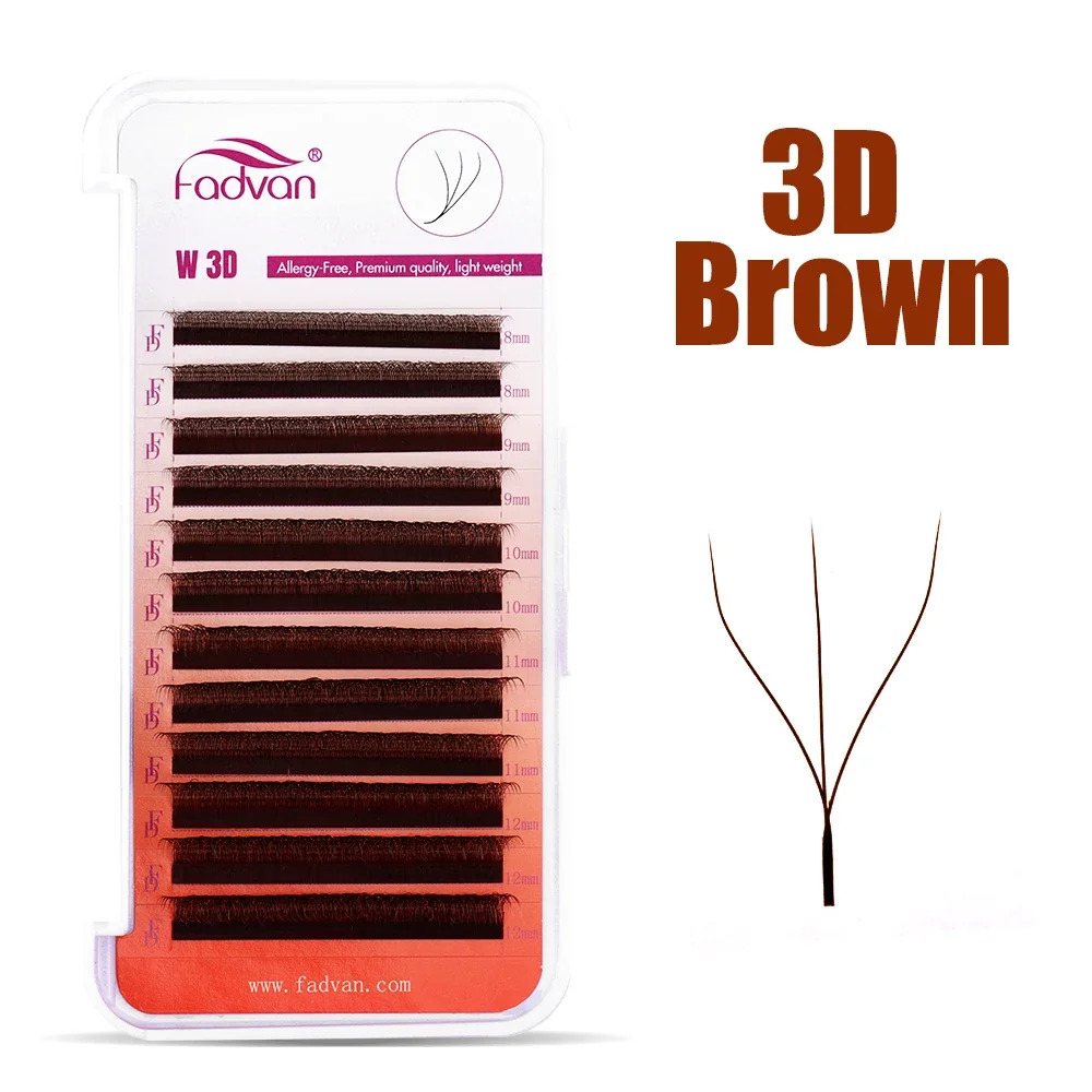 FADVAN Brown 3D/4D W Shape D Curl Fales Eyelash Natural Waterproof Lasting Brazilian Premade Fans Eyelashes Extension
