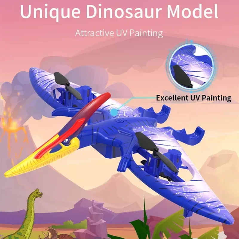 เครื่องบินบังคับวิทยุรูปมังกรปีกแข็ง ไฟกลางคืนสุดอลังการ เครื่องบินเรืองแสง ของเล่นจำลองรูปทรงไทรเซอราทอปส์ มีเสียง