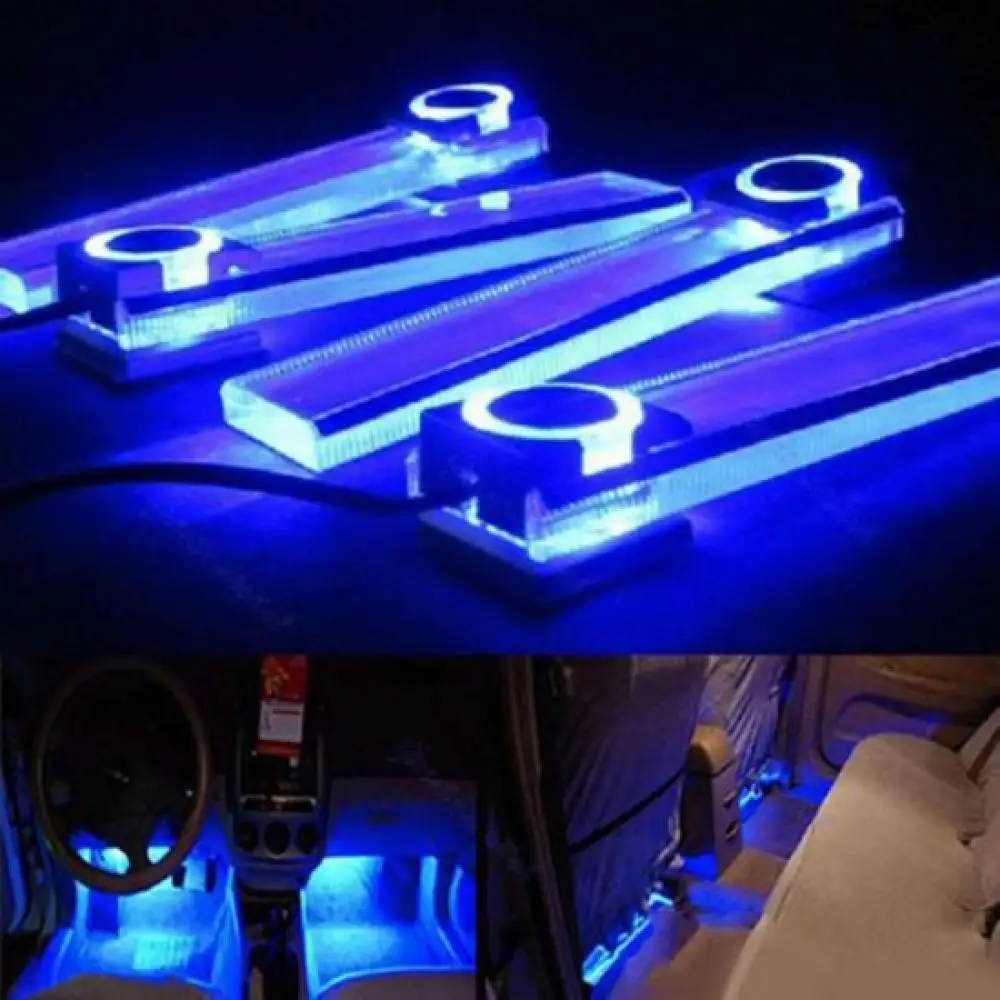 

Universal 4 In 1 12V Blue Car Atmosphere Lamp Charge LED Interior Floor Decoration Lights