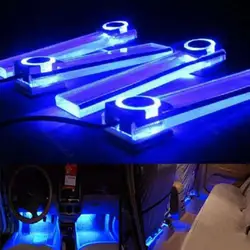 Universal 4 In 1 12V Blue Car Atmosphere Lamp Charge LED Interior Floor Decoration Lights
