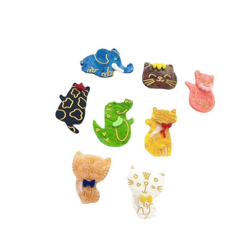 Diy jewelry making 50pcs/lot color print animals cartoon cats/dinosaur fox elephant shape acrylic beads fit earring accessory