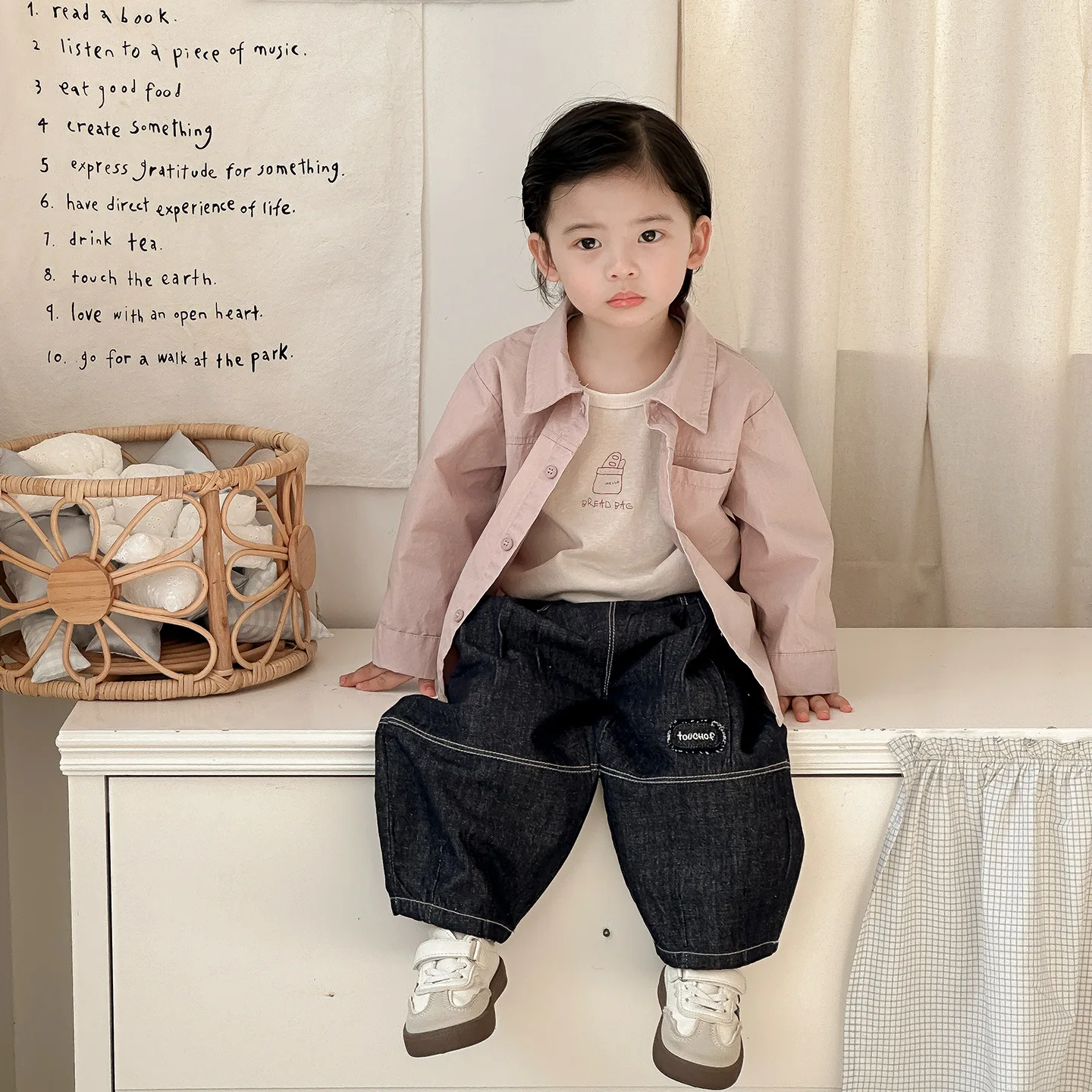 Spring New Infant Solid Color Shirt Set Men's Treasure Shirt Cardigan Base Shirt Jeans Three-piece Set