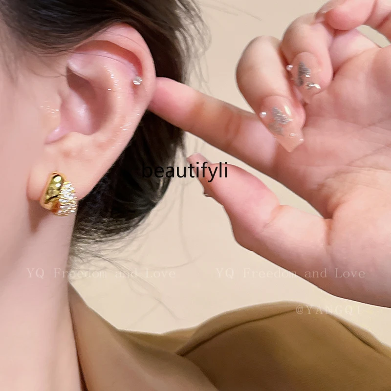 French Style C- Type Zircon Stud Earrings Women's Elegant High-Grade Exquisite Unique Earrings New Earrings