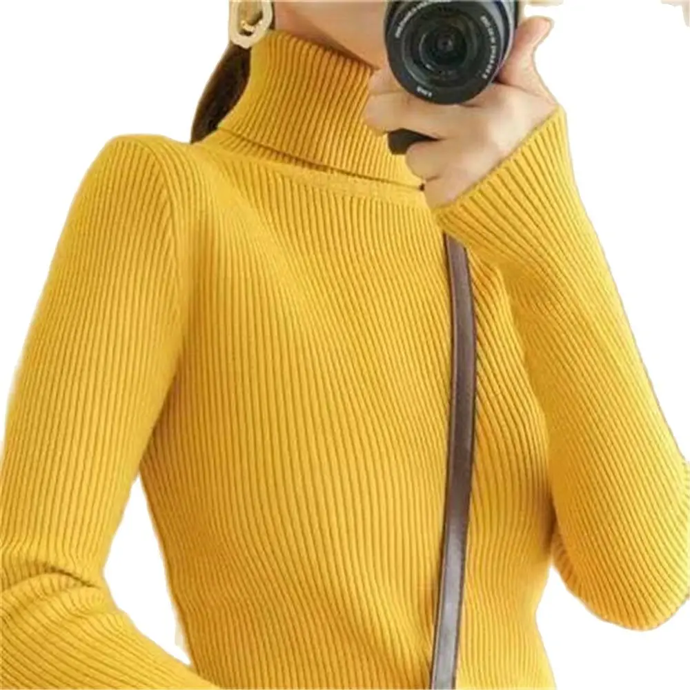 Stretch Autumn Winter Knitted Jumpers Tops Turtleneck Pullovers Casual Sweaters Women Shirt Long Sleeve Tight Sweater Girls