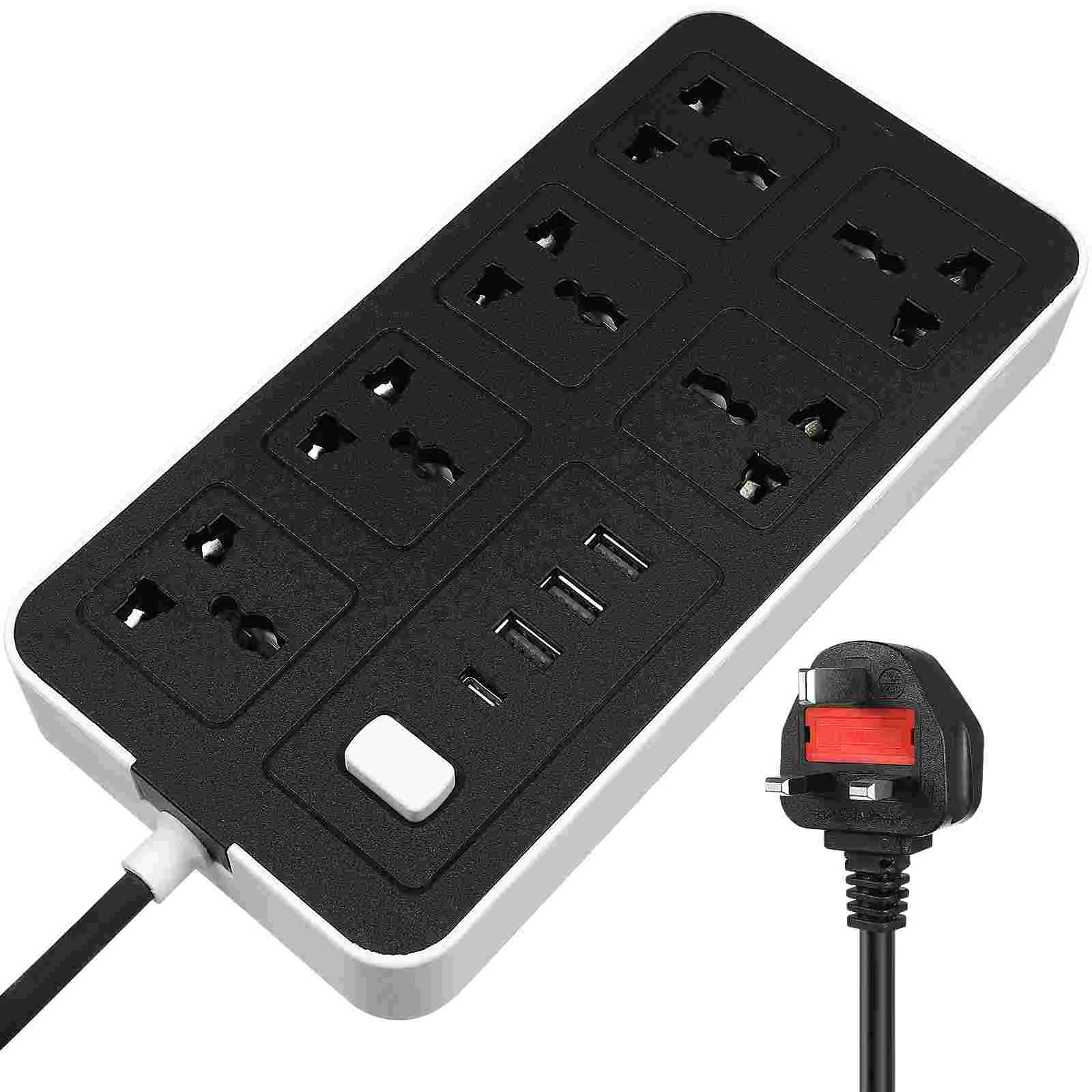 

USB Power Strip British Standard Panel Multi-hole Switch Wiring Socket Electric Outlet Extension Plug Flat Cord Regulatory