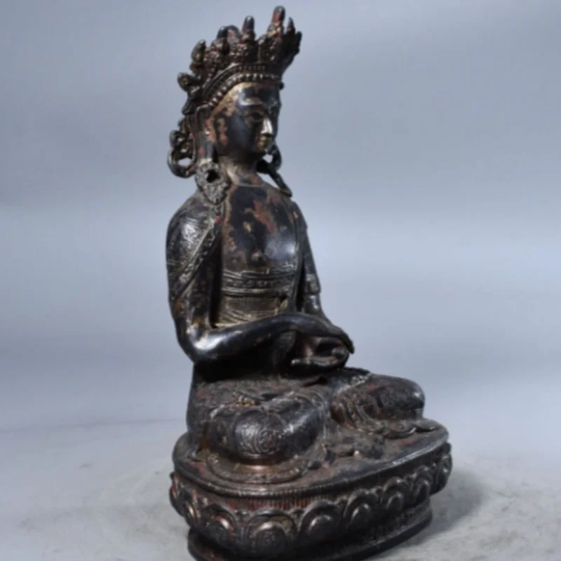 Tibetan Buddhism Antique Bronze Amoghasiddhi Buddha Statue- Northern Dhyani Buddha Collectible Tantric Craft Home Temple Display