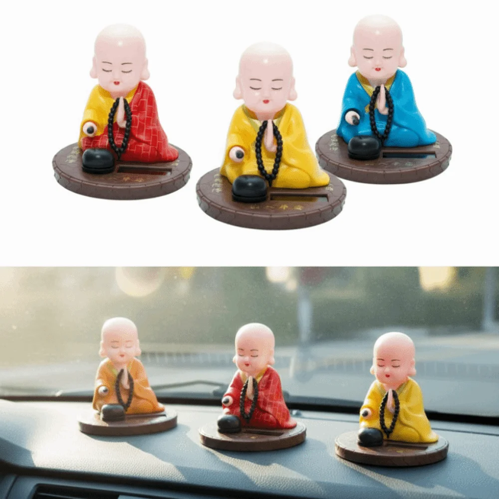 Devout Prayer Solar Nodding Buddha Wealth Coming Knocking Wooden Fish Buddhist Monk Figurines Decorative Nodding