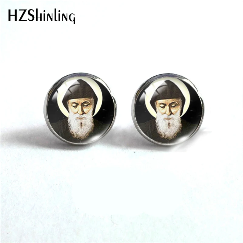 2024 New Saint Charbel Stud Earring Round Earrings Handmade Glass Dome Photo Printed Jewelry Gifts