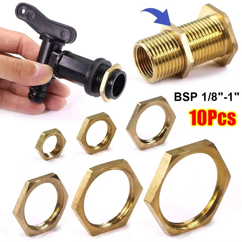 10Pcs Brass Hex Lock Nuts Hexagonal Shank Cap BSP 1/8