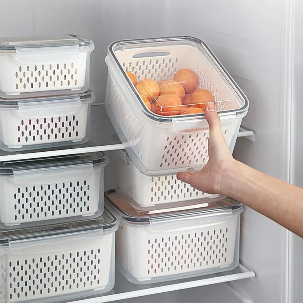 Food Grade Storage Box Fridge Organizer Fresh Vegetable Fruit Boxes Drain Basket Refrigerator Food Storage Container Drain Box