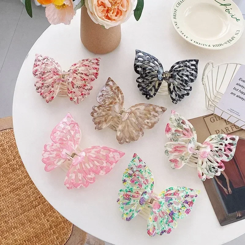 BYL New Oversized Printed Butterfly Hair Clips Plastic Material Hollow Out Double-layer Design Crab Clip Female Hair Accessories