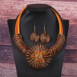 Flower African Women Necklace Earrings Jewelry Sets For Wedding Party Dress