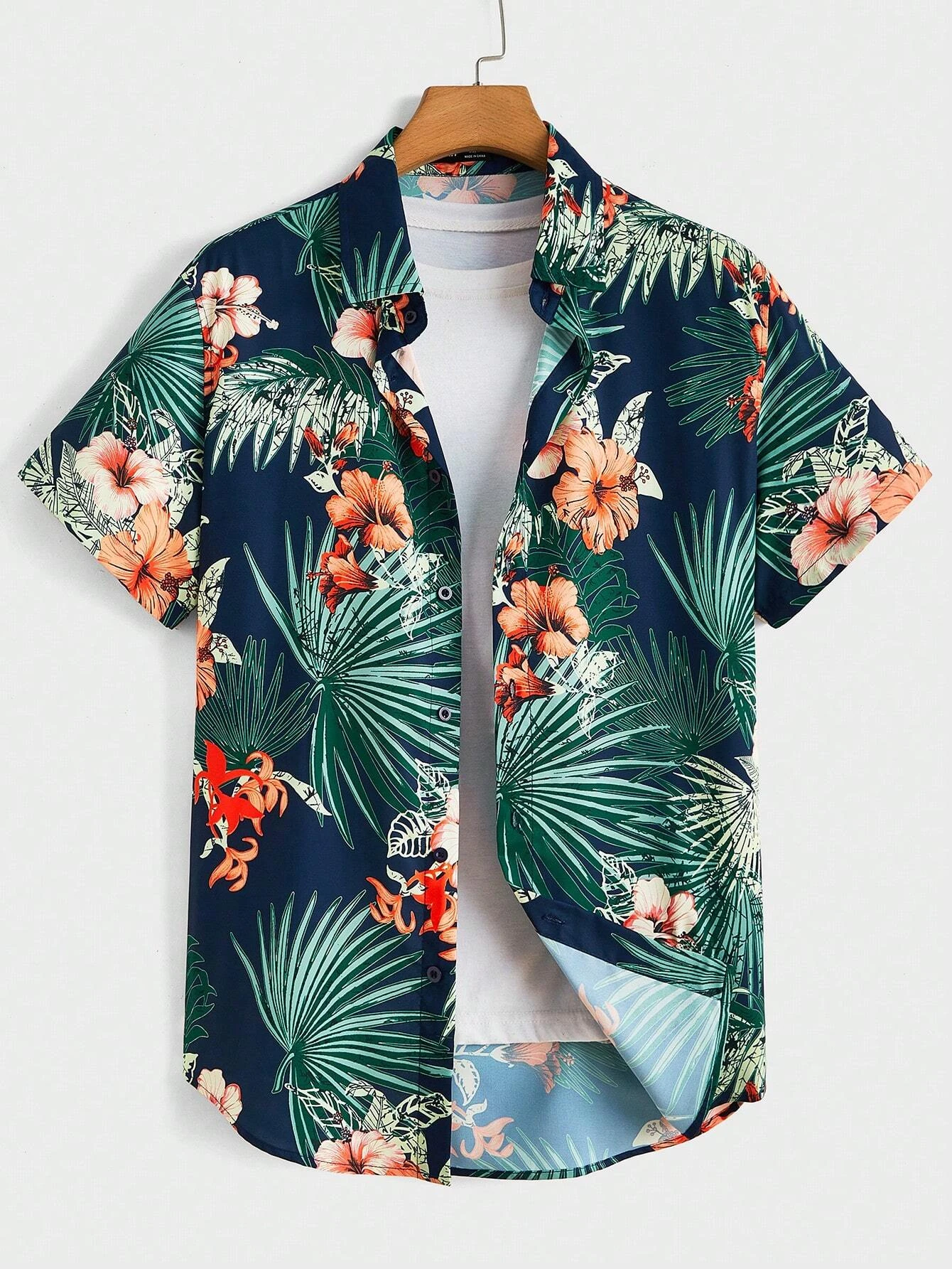 

Hawaiian Botanical Flower Print Men's and Women's Short Sleeve Lapel Shirt Seaside Button-Down Shirt Top