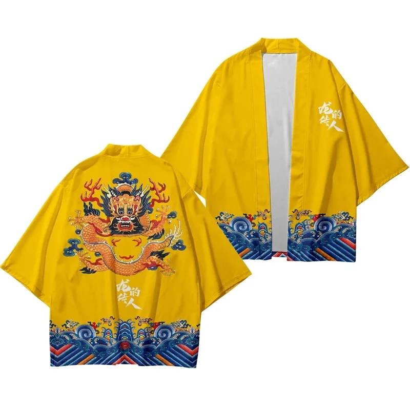 Kimono Tradisional Gaya Jepang Motif Naga Terbaru untuk Pria, Yukata Cardigan, Kemeja Cosplay Haori, Atasan Streetwear Ukuran Besar