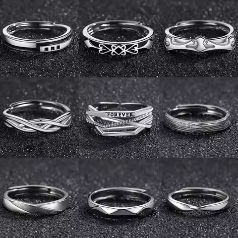 1Pcs 9 Style New In Copper Vintage Geometry Silver Color Ring for Men Women Unisex Statement Opening Adjustable Anillo Jewelry