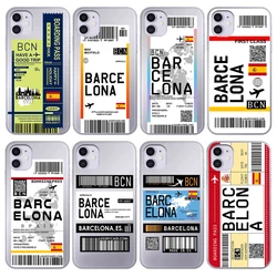 Spain Barcelona Map Flag Plane Travel Fly Ticket Cover Case for iPhone 15 14 Pro Max 13 12 11 Mini X XS XR 7 8 6S Plus SE